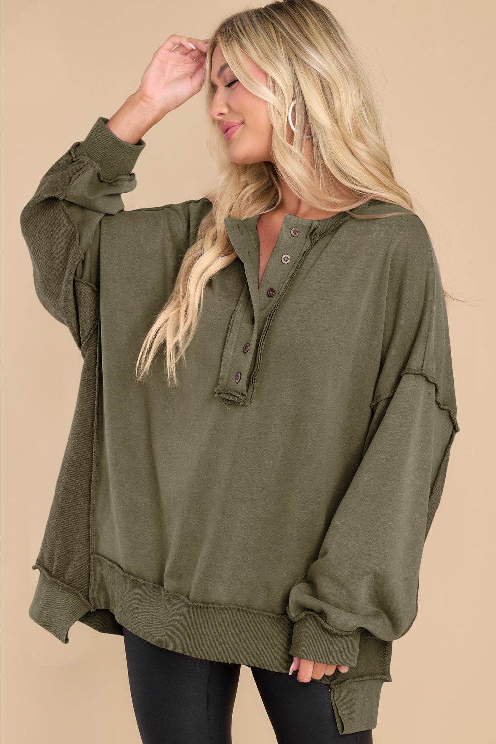 Exposed Seam Long Sleeve Sweatshirt - Amexza