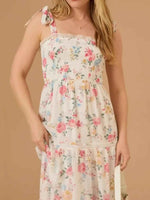 Floral Smocked Tiered Maxi Dress with Tie Straps