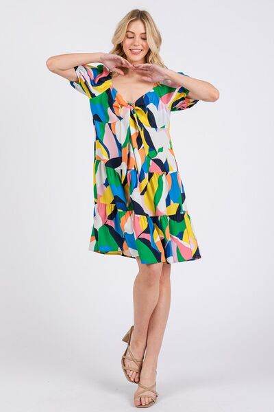 Ces Femme Abstract Print Sweetheart Neck Puff Sleeve Dress for a perfect OOTD – dress to impress outfits from Amexza