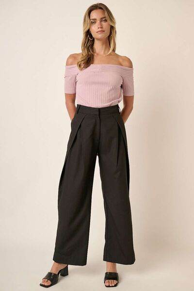 Mittoshop Deep Pleated High Waisted Wide Leg Pants Black for a perfect OOTD – dress to impress outfits from Amexza