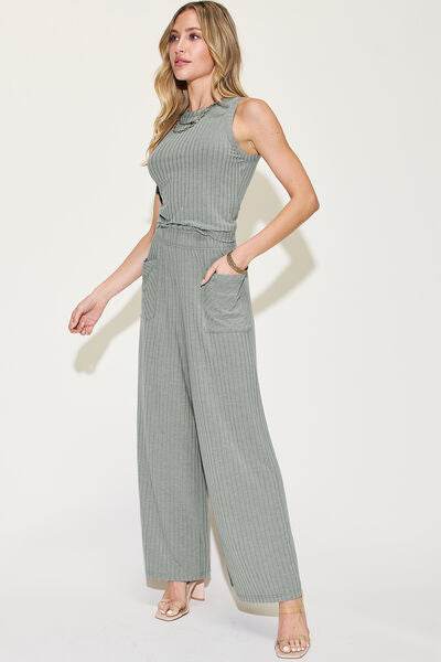 Basic Bae Full Size Ribbed Tank and Wide Leg Pants Set for a perfect OOTD – dress to impress outfits from Amexza