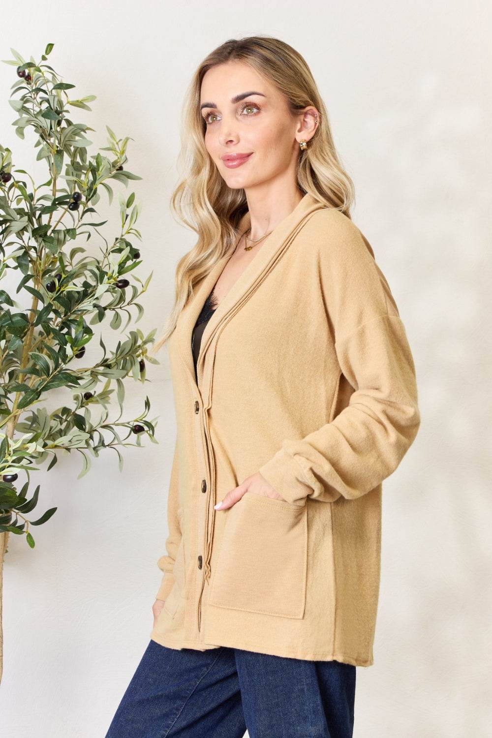 Heimish Full Size Button Up Long Sleeve Cardigan for a perfect OOTD – dress to impress outfits from Amexza