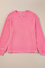 Striped Round Neck Long Sleeve Top - Amexza
