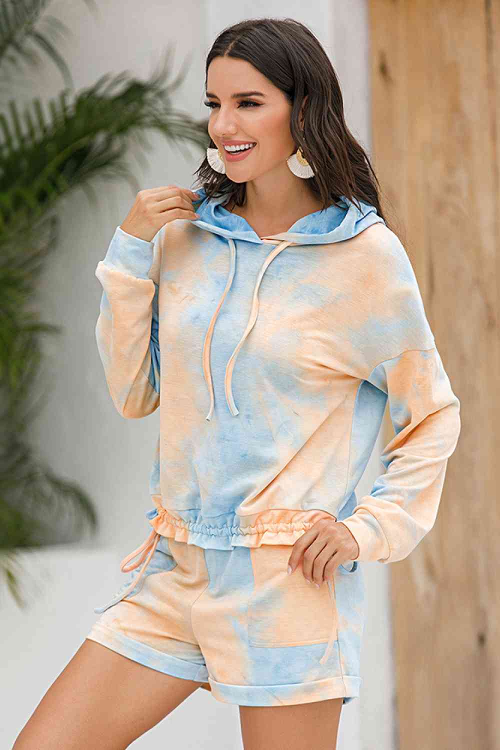 Ivy Lane Tie-Dye Drawstring Hoodie and Shorts Set for a perfect OOTD – dress to impress outfits from Amexza