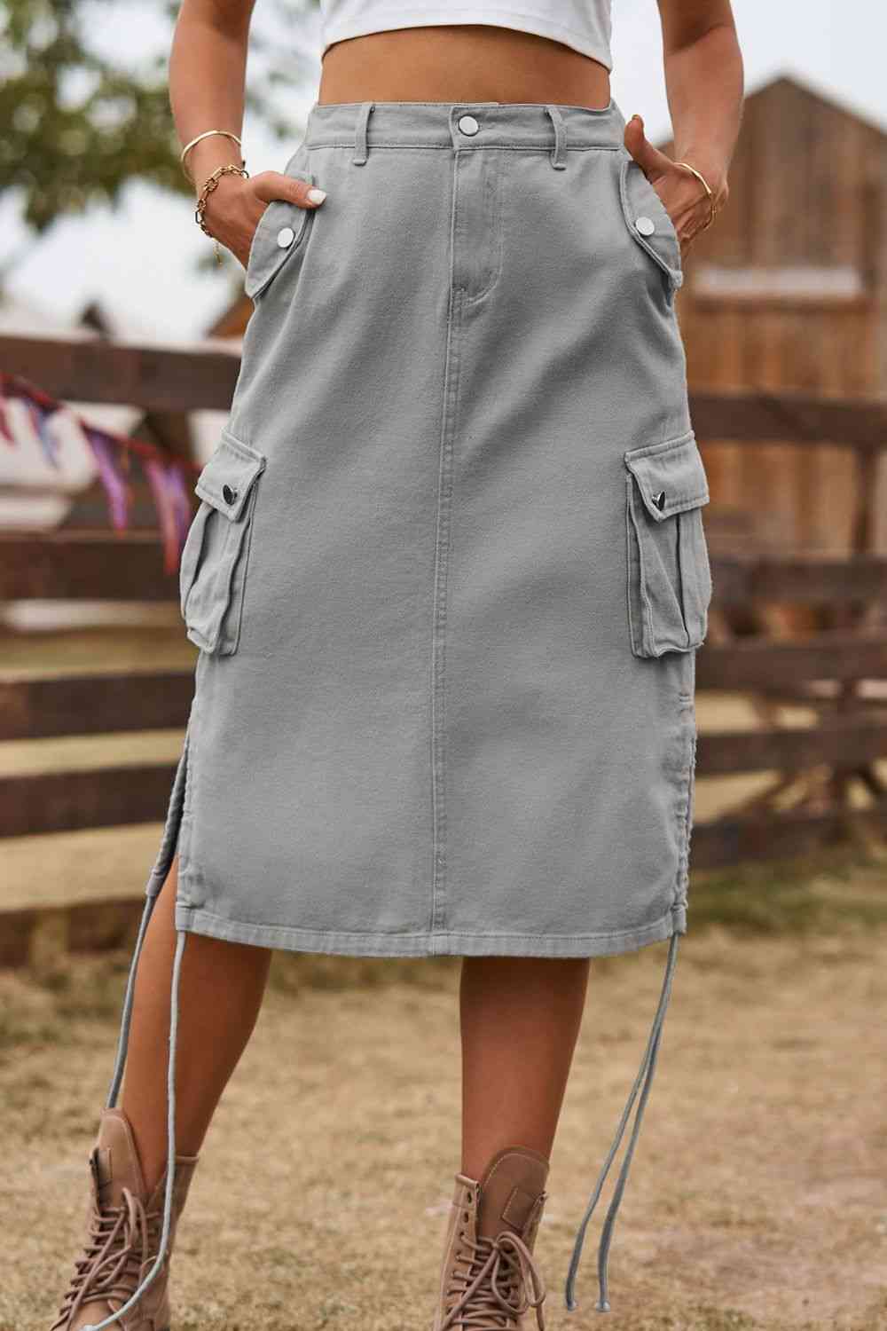 Drawstring Denim Cargo Skirt for a perfect OOTD – dress to impress outfits from Amexza