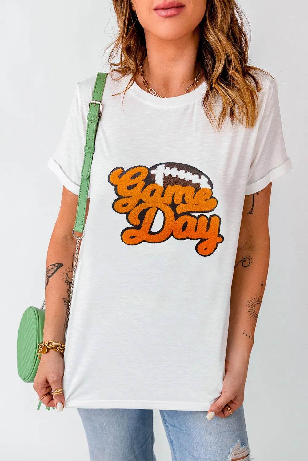 GAME DAY Round Neck Short Sleeve T-Shirt for a perfect OOTD – dress to impress outfits from Amexza