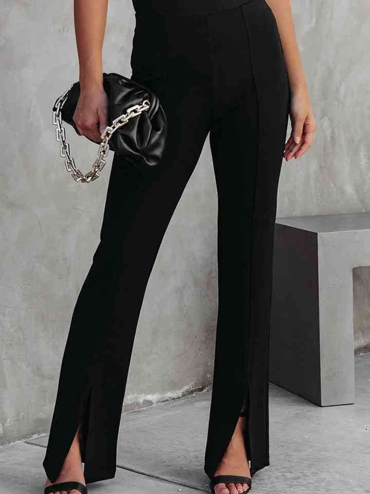 Front Slit Flare Leg Pants Black for a perfect OOTD – dress to impress outfits from Amexza