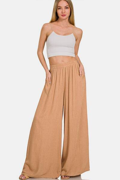 Zenana Pleated Linen Blend Wide Leg Pants for a perfect OOTD – dress to impress outfits from Amexza