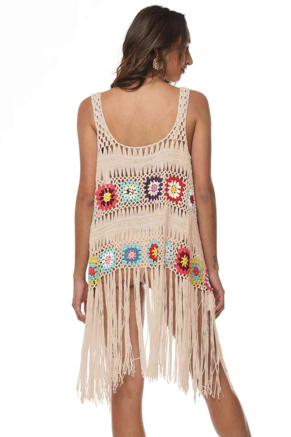 Openwork Fringe Detail Embroidery Sleeveless Cover-Up for a perfect OOTD – dress to impress outfits from Amexza