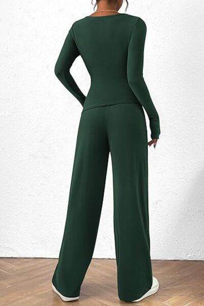 Round Neck Long Sleeve Top and Pants Set for a perfect OOTD – dress to impress outfits from Amexza