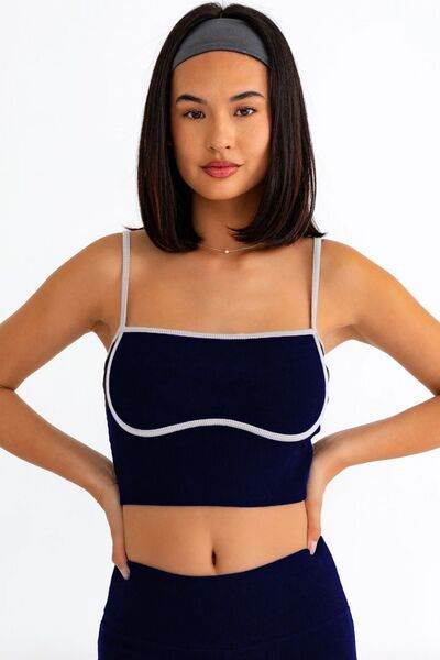 Le Lis Ribbed Crop Cami and High Waist Brushed Leggings Set Navy Cream for a perfect OOTD – dress to impress outfits from Amexza