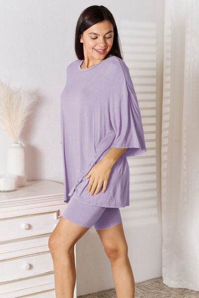 Basic Bae Full Size Soft Rayon Three-Quarter Sleeve Top and Shorts Set - Amexza