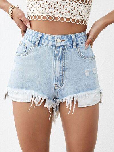 Distressed Raw Hem Denim Shorts for a perfect OOTD – dress to impress outfits from Amexza