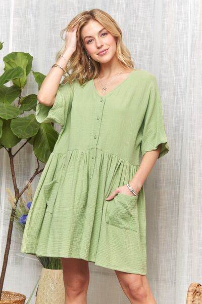 ADORA V-Neck Half Sleeve Dress with Pockets DUSTY GREEN for a perfect OOTD – dress to impress outfits from Amexza