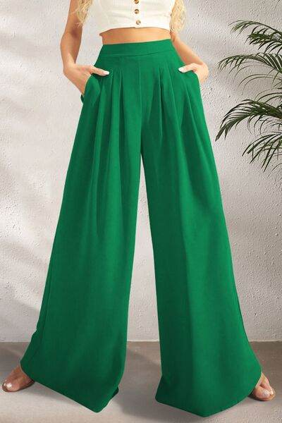 FAM-FAM High Waist Wide Leg Pants Green for a perfect OOTD – dress to impress outfits from Amexza