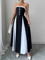 Decorative Button Contrast Maxi Cami Dress