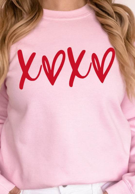 Valentine’s Day XOXO Round Neck Drop Shoulder Sweatshirt for a perfect OOTD – dress to impress outfits from Amexza