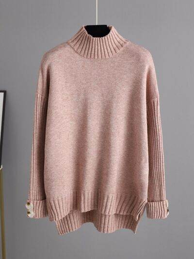 Basic Bae High- Low Turtleneck Long Sleeve Top and Pants Sweater Set for a perfect OOTD – dress to impress outfits from Amexza