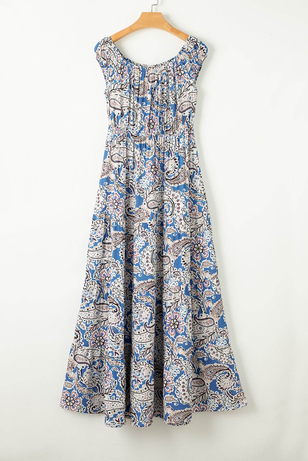 Printed Off-Shouder Short Sleeve Dress - Amexza