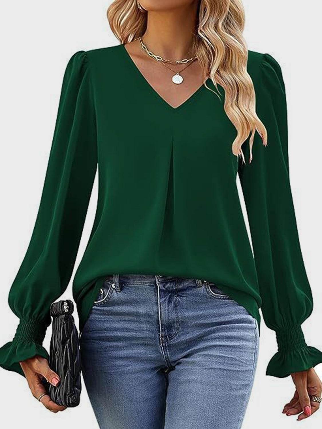 V-Neck Flounce Sleeve Top for a perfect OOTD – dress to impress outfits from Amexza