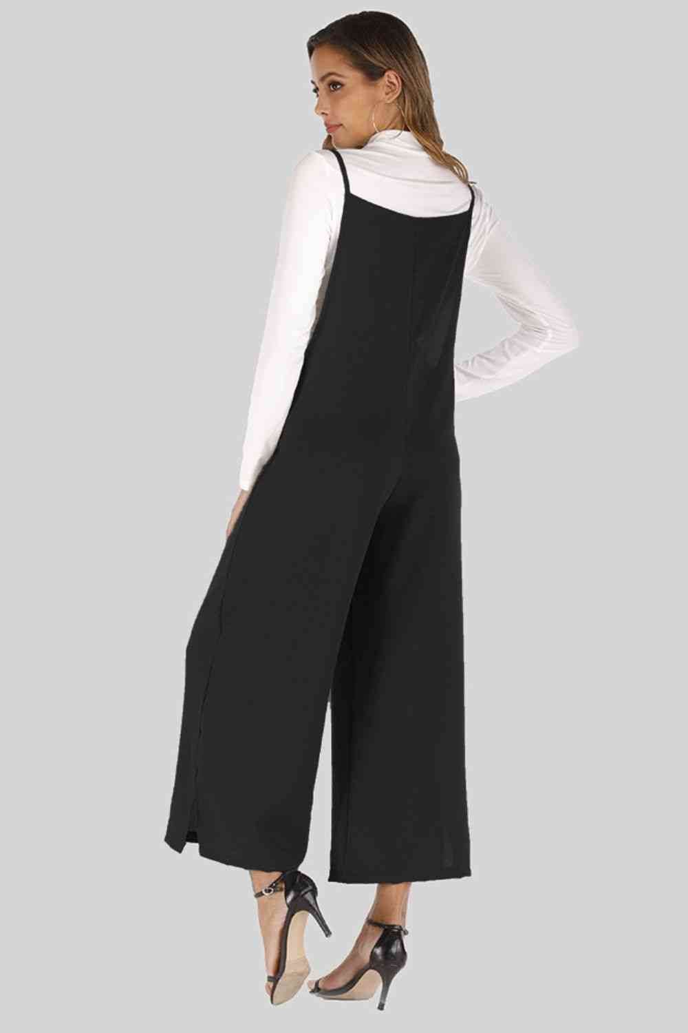 Full Size Cropped Wide Leg Overalls with Pockets for a perfect OOTD – dress to impress outfits from Amexza