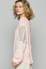 POL Floral Crochet Patch V-Neck Top - Amexza