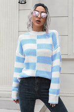 Color Block Dropped Shoulder Sweater Light Blue for a perfect OOTD – dress to impress outfits from Amexza