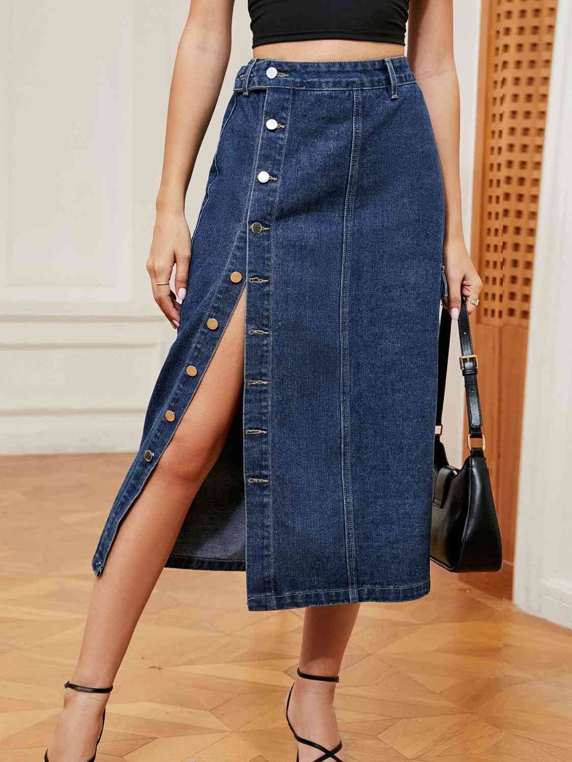 Button Down Midi Denim Skirt Medium for a perfect OOTD – dress to impress outfits from Amexza