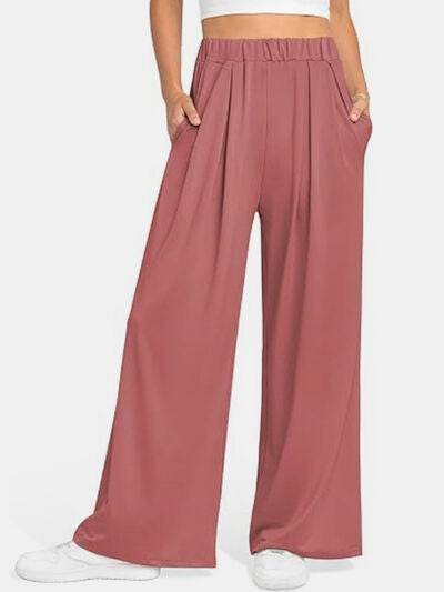 Elastic Waist Wide Leg Pants Burnt Coral for a perfect OOTD – dress to impress outfits from Amexza