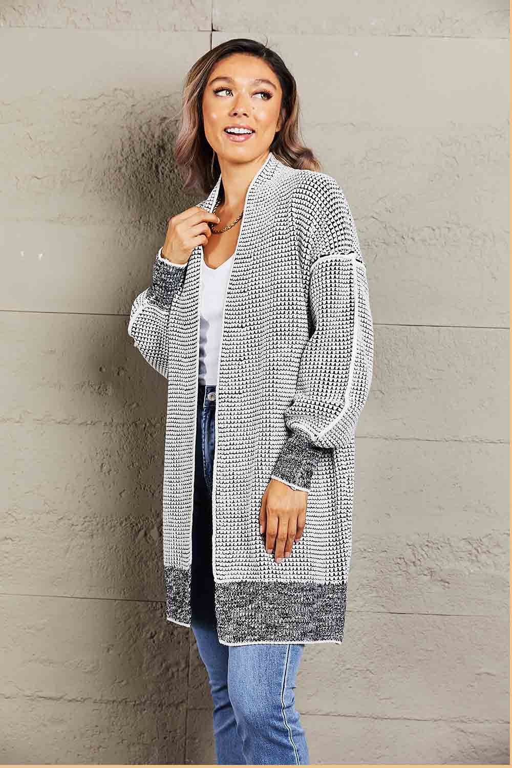 Woven Right Heathered Open Front Longline Cardigan for a perfect OOTD – dress to impress outfits from Amexza