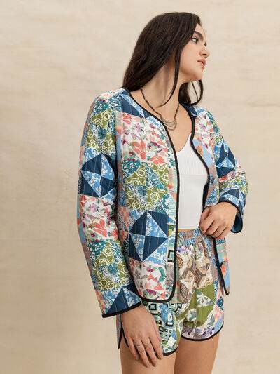 Printed Button Up Long Sleeve Outerwear and Shorts Set for a perfect OOTD – dress to impress outfits from Amexza