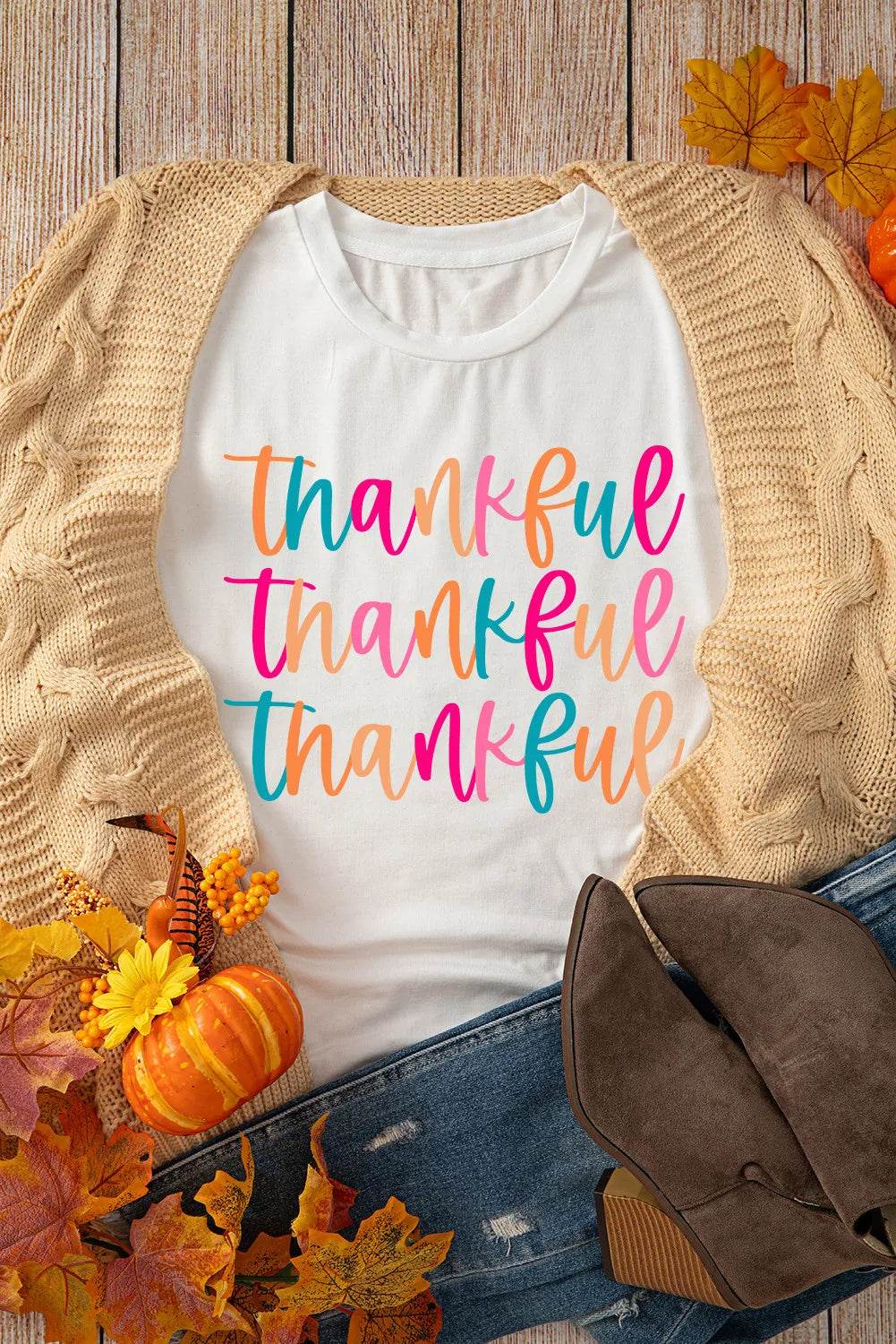 Full Size THANKFUL Round Neck Short Sleeve T-Shirt for a perfect OOTD – dress to impress outfits from Amexza