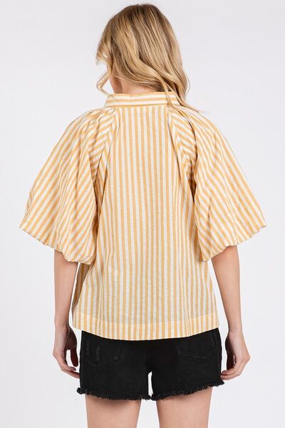 Mittoshop Button Down Striped Puff Sleeve Shirt for a perfect OOTD – dress to impress outfits from Amexza