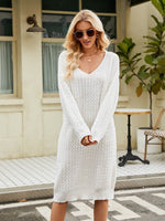 V-Neck Long Sleeve Sweater Dress White for a perfect OOTD – dress to impress outfits from Amexza