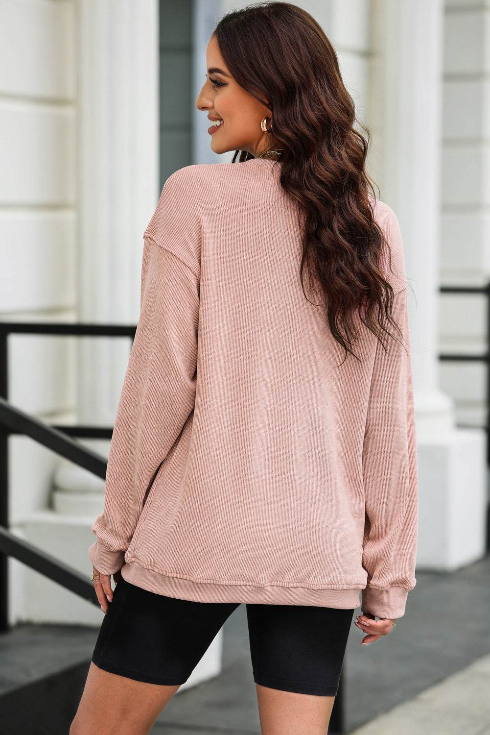 Valentine’s Day Bow Drop Shoulder Long Sleeve Sweatshirt for a perfect OOTD – dress to impress outfits from Amexza