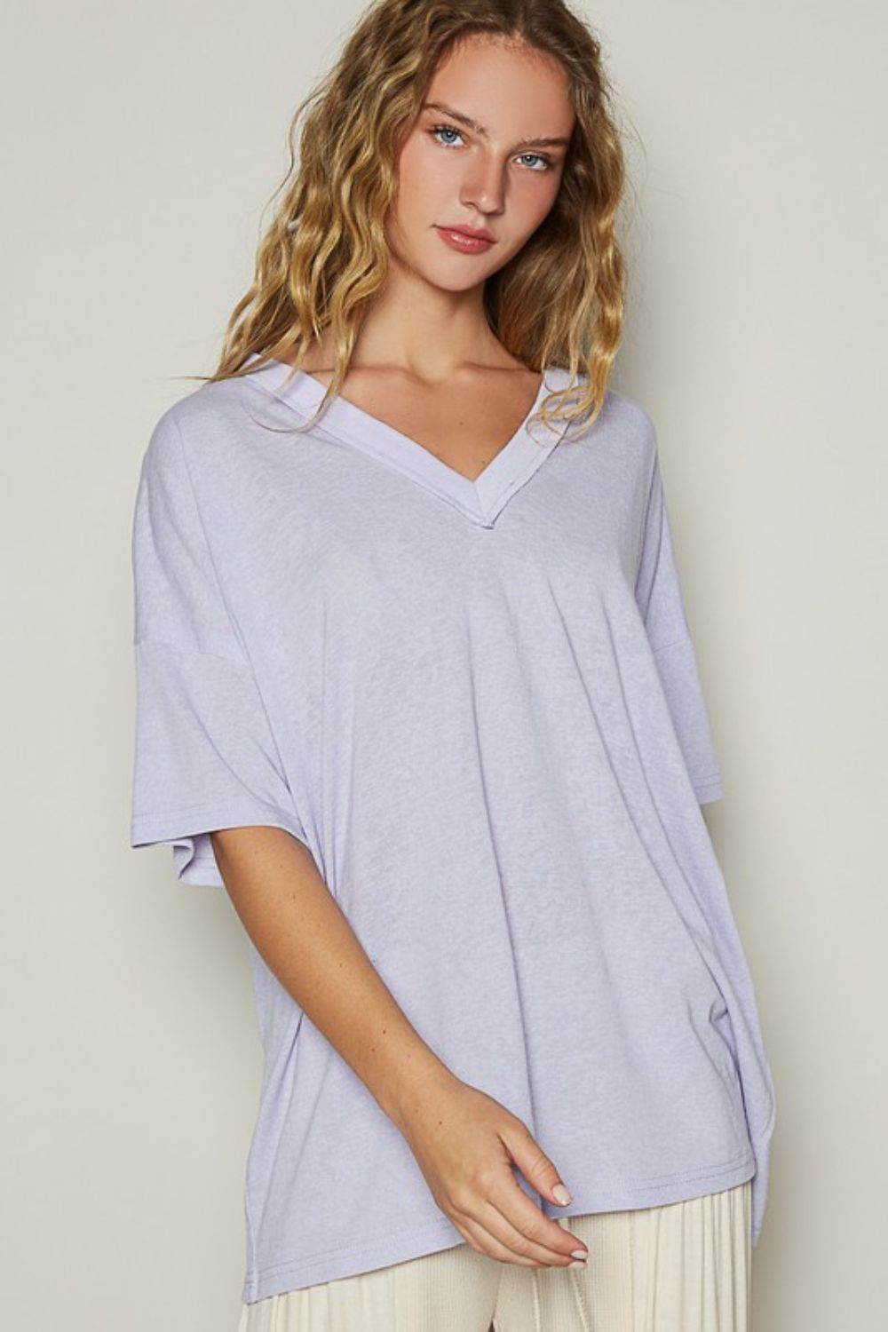 POL V-Neck Half Sleeve T-Shirt Lilac for a perfect OOTD – dress to impress outfits from Amexza