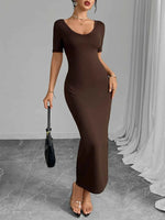 Round Neck Short Sleeve Bodycon Midi Dress