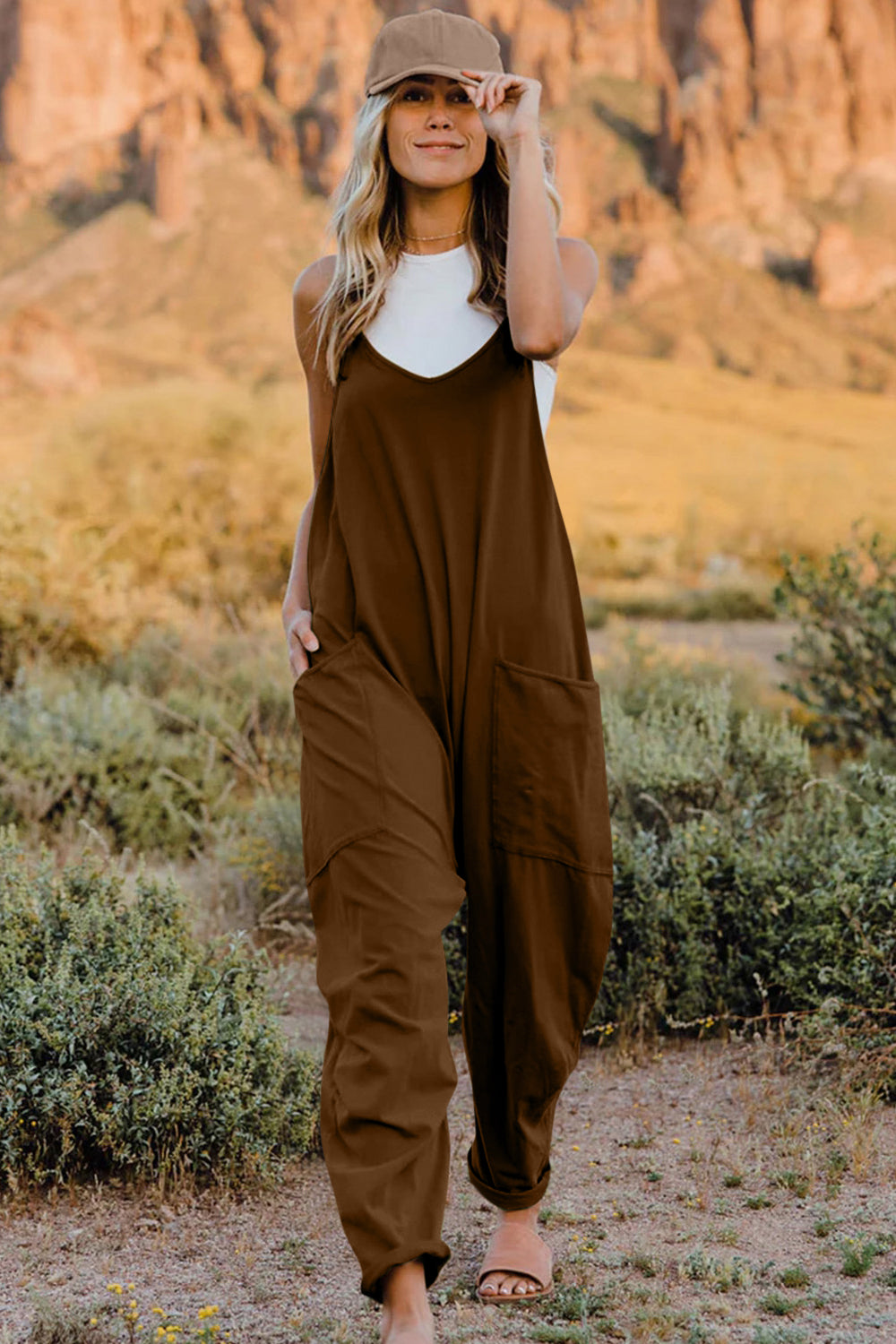 Double Take Full Size V-Neck Sleeveless Jumpsuit with Pockets for a perfect OOTD – dress to impress outfits from Amexza