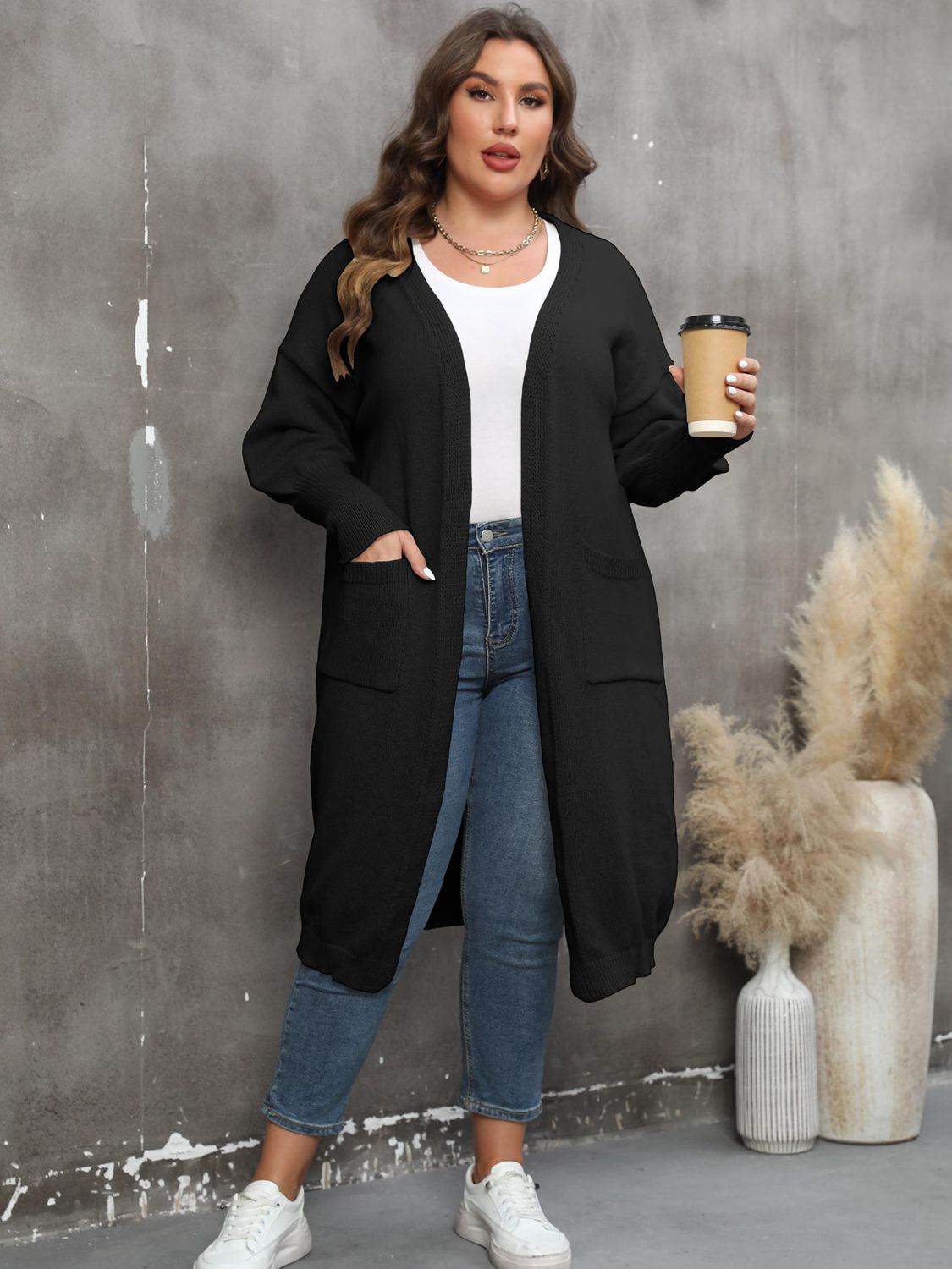 Plus Size Long Sleeve Pocketed Cardigan for a perfect OOTD – dress to impress outfits from Amexza