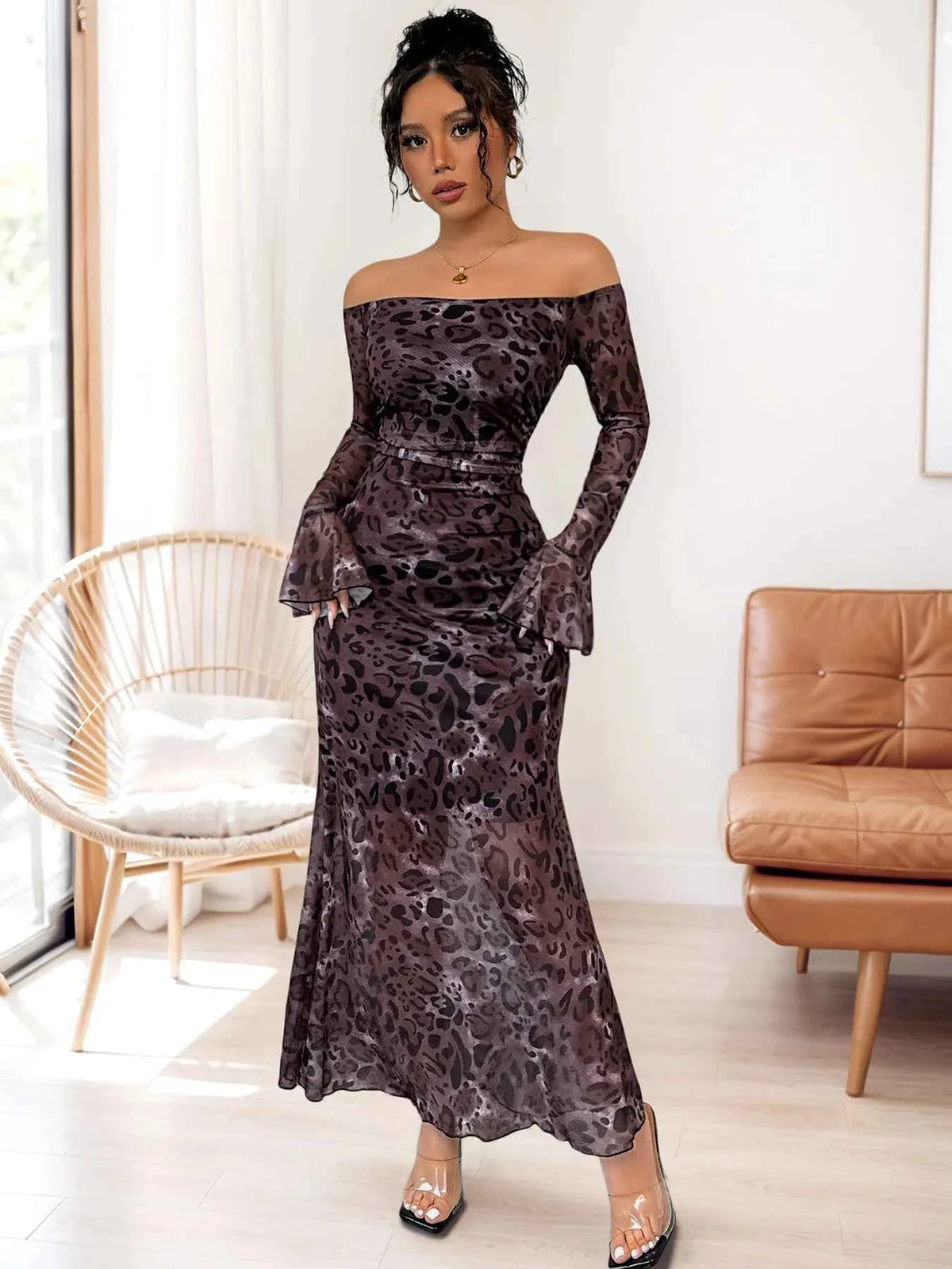 Off-Shoulder Long Sleeve Maxi Dress