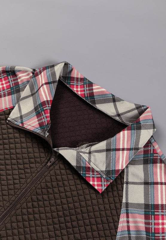 Plaid Half Zip Long Sleeve Sweatshirt for a perfect OOTD – dress to impress outfits from Amexza