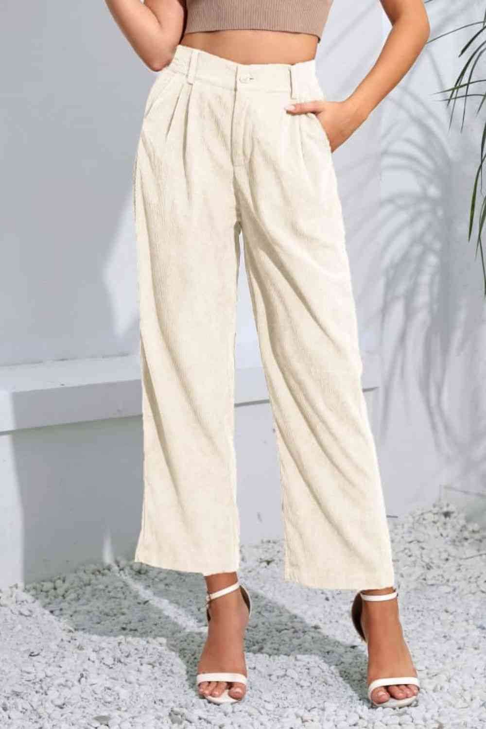 Buttoned Straight Hem Long Pants Ivory for a perfect OOTD – dress to impress outfits from Amexza