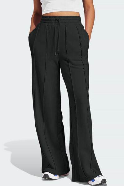 Drawstring Wide Leg Active Pants Black for a perfect OOTD – dress to impress outfits from Amexza