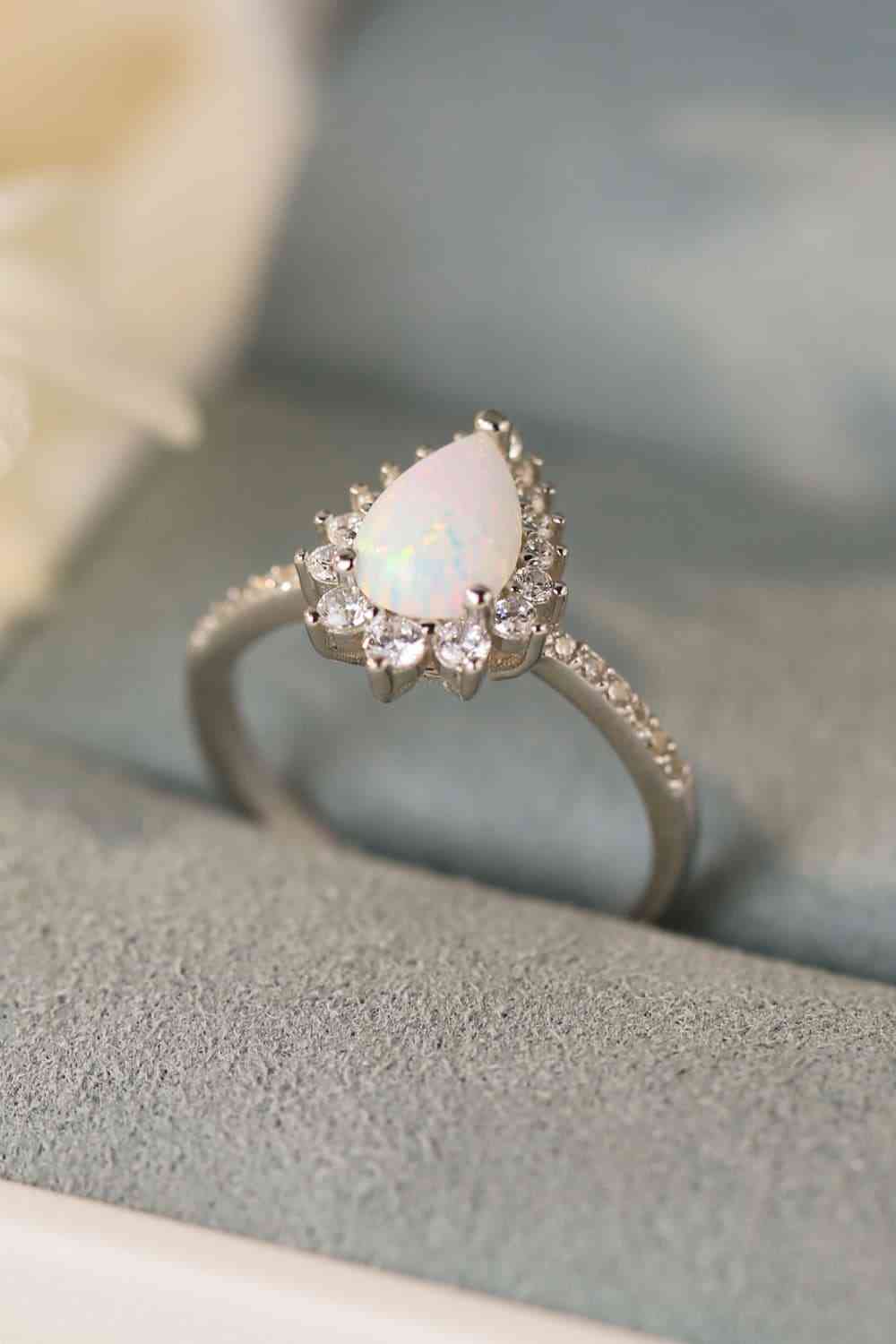 Platinum-Plated Opal Pear Shape Ring for a perfect OOTD – dress to impress outfits from Amexza