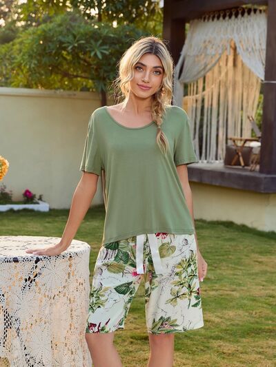 Short Sleeve Top and Printed Shorts Lounge Set Sage for a perfect OOTD – dress to impress outfits from Amexza