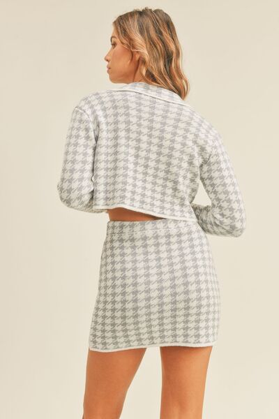 MABLE Houndstooth Cropped Knit Cardigan and Mini Skirt Set for a perfect OOTD – dress to impress outfits from Amexza