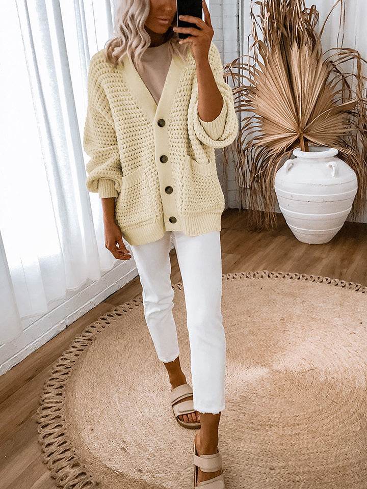 V-Neck Long Sleeve Cardigan - Amexza