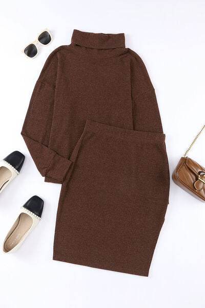 Mock Neck Long Sleeve Top and Slit Skirt Set for a perfect OOTD – dress to impress outfits from Amexza