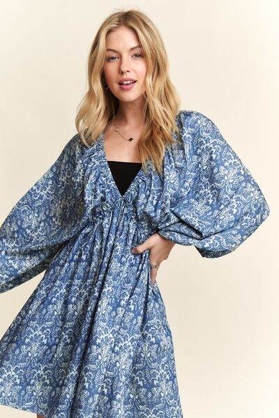 ADORA Printed V-Neck Batwing Sleeve Mini Dress for a perfect OOTD – dress to impress outfits from Amexza