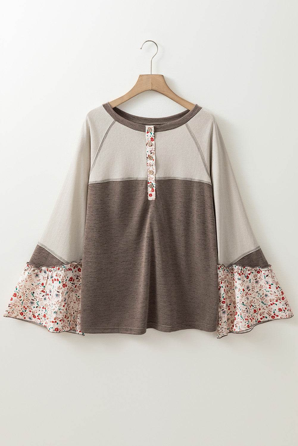 Floral Half Button Long Sleeve T-Shirt - Amexza